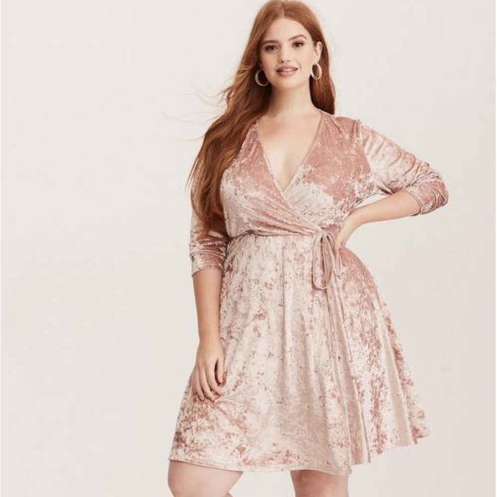 Torrid Blush Mini Velvet Wrap Dress